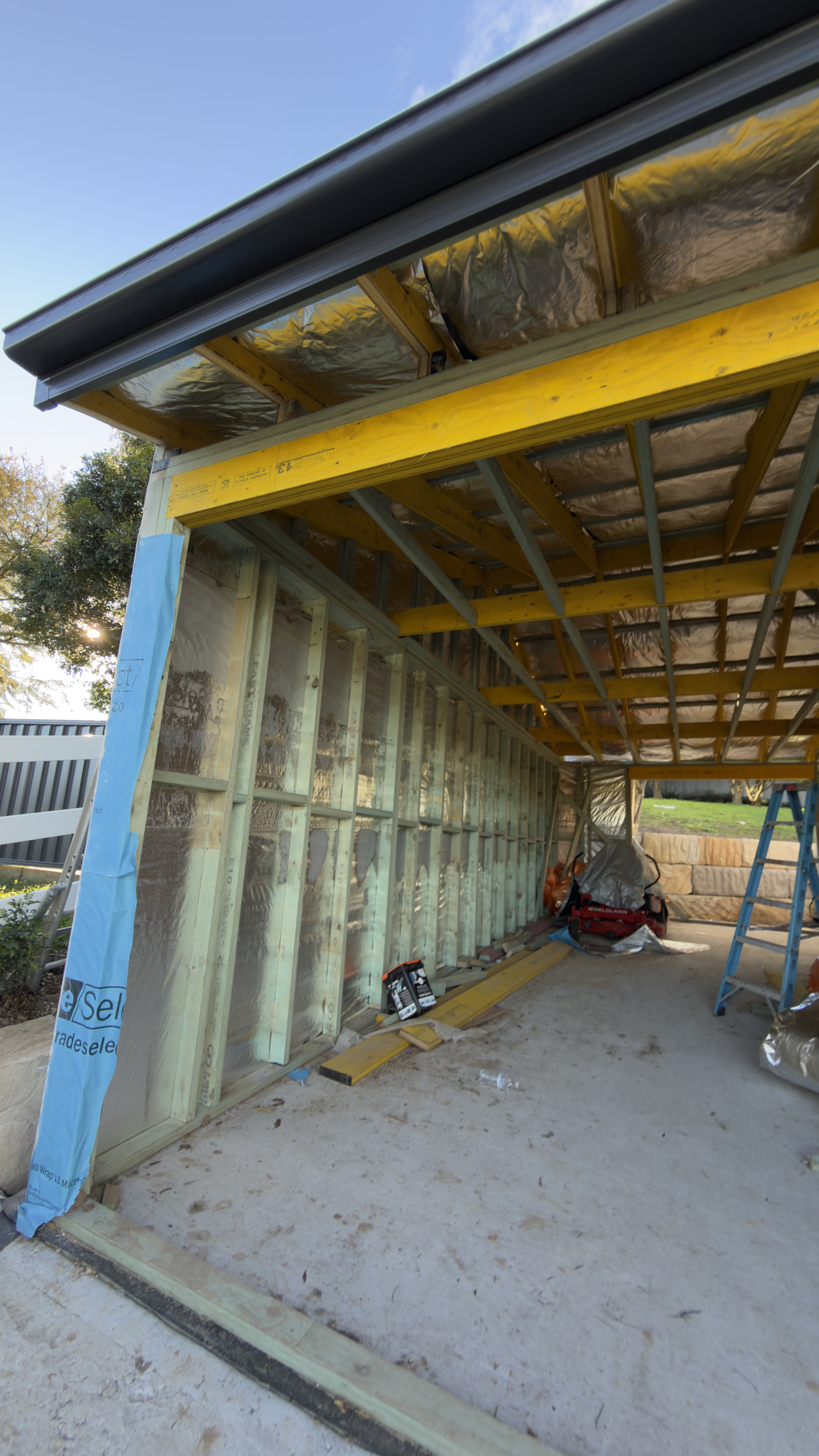Pergola roof framing during outdoor construction